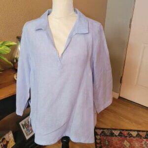 Sigrid Olsen Pastel Blue Long Sleeve Linen Casual Tunic Blouse in Size M…